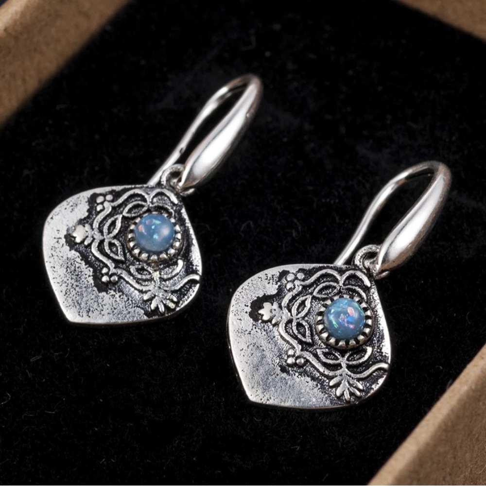Intricate Silver and Blue Earrings